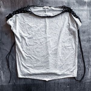 Fashion Nova Grey Lace Up Top XS